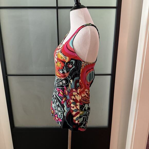 Desigual Women's Embellished Floral Sleeveless Tunic Tank Top Size Small Black - Picture 2 of 12